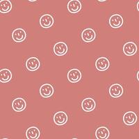 seamless minimal smile line art repeat pattern in red background vector