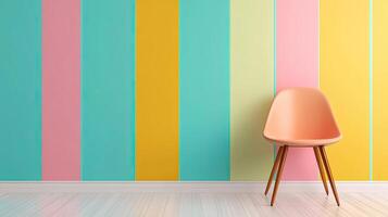 Bright Minimalist Room with Colorful Striped Walls and Modern Chair photo