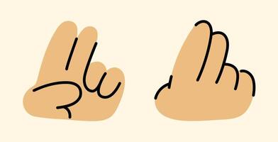 Cartoon Two Fingers Up Hand Gesture Illustration on Beige Background, Set of 2 Simple Drawings. vector
