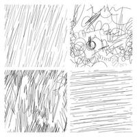 Abstract Black and White Scribble Patterns with Diverse Line Textures and Concepts, Set of 4 Seamless Designs. Perfect for artistic, Graphic Design, Social Media, Posters, Textile vector