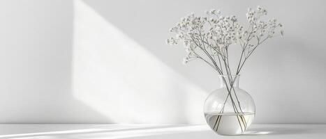 Minimalist White Interior with Glass Vase and Delicate Dried Flowers in Soft Natural Light photo