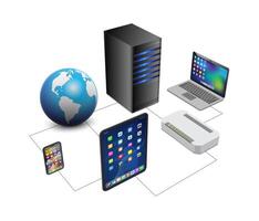 Lan network 3D diagram for business and technology concept. WAN of computer networking illustration. vector
