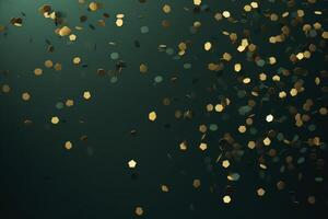 Green background with gold glitter particles photo