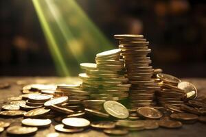 A pile of gold coins on a table photo