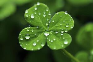 A green leaf with four drops of water on it photo