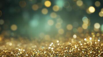 Green background with gold glitters photo