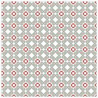 A repeating geometric pattern featuring red and green floral motifs against a white background. vector