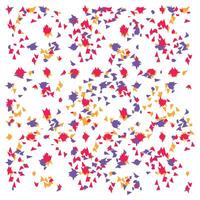 A vibrant abstract design featuring scattered red, orange, purple, and yellow triangular shapes against a white background. vector