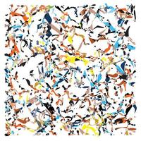 An abstract composition of colorful shapes and fragments on a white background, creating a dynamic and energetic visual effect. vector