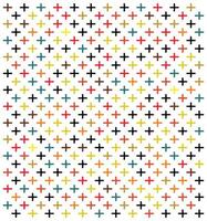 A colorful pattern of plus signs in various hues, arranged in a grid on a white background. vector