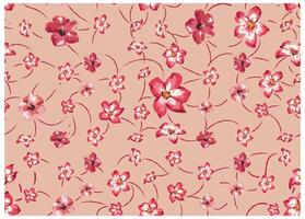 A delicate floral pattern featuring pink and red flowers with green stems on a soft beige background. vector