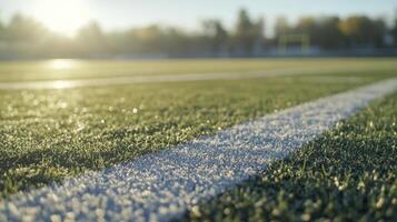 A white line is drawn on a green field photo