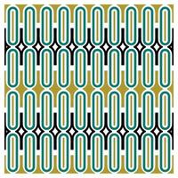 A geometric pattern featuring interlocking shapes in green, black, gold, and white, creating a modern, retro visual effect. vector