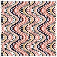 A vibrant, wavy pattern featuring bold lines in coral, gold, black, and white, creating a dynamic, fluid design. vector