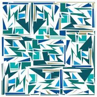 Abstract geometric pattern in shades of blue and teal, featuring sharp angles and varying shapes on a white background. vector