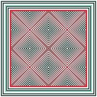 A vibrant geometric pattern featuring interwoven red, black, and turquoise lines within a series of concentric frames. vector
