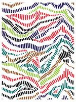 Colorful abstract pattern of wavy lines and blocks in vibrant hues of red, green, blue, black, and brown against a white background. vector