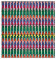 A vibrant, textured pattern of interlocking rectangular blocks in various colors, arranged in horizontal rows on a white background. vector