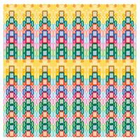 A vibrant geometric pattern featuring layered shapes in various colors, arranged in alternating rows with a lively, abstract design. vector