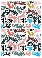 A vibrant abstract pattern of colorful geometric shapes in various hues, arranged randomly on a white background. vector
