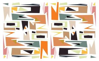 Colorful abstract geometric pattern with various shapes in orange, green, pink, and black on a light background. vector