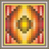 Abstract pixel art featuring warm gradient colors of yellow, orange, and red, framed by alternating black and colored borders. vector