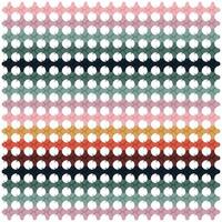 A grid pattern featuring overlapping circles and hexagonal shapes in varied shades of pink, green, navy, red, and white. vector