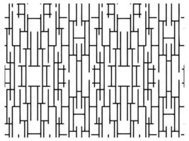 A monochrome pattern of vertical and horizontal lines creating an abstract, maze-like design with varying lengths and widths. vector