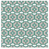 A vibrant geometric pattern featuring overlapping green, red, and white lines arranged in a repeating square design. vector