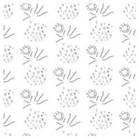 A repeating pattern of black outlines depicting abstract floral shapes with dots and curved lines on a white background. vector