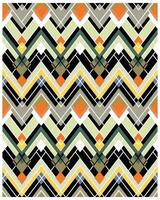 Colorful geometric pattern with chevron lines, featuring shades of green, orange, yellow, black, and white in a modern design. vector