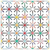 A colorful pattern of star-like shapes on a white background, arranged in a grid with varying colors and black outlines. vector