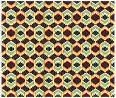 A repeating geometric pattern featuring hexagonal shapes in vibrant colors of red, yellow, green, and gray against a dark background. vector