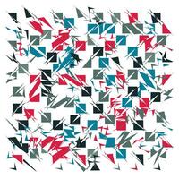 A vibrant abstract pattern featuring a chaotic arrangement of geometric shapes in red, black, teal, and gray against a white background. vector