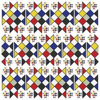 A vibrant geometric pattern featuring colorful triangles and diamonds in red, blue, yellow, black, and white, arranged in a repeating design. vector