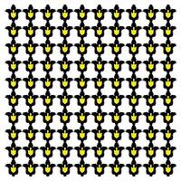 A repetitive pattern of black outlines with yellow hands making a rock o gesture, set against a white background. vector