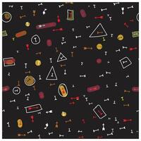 A vibrant black background filled with various colorful abstract shapes and arrows in red, yellow, green, and white. vector
