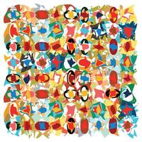 A vibrant, abstract pattern filled with overlapping shapes and colors including reds, blues, yellows, and greens, creating a playful mosaic. vector
