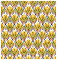 Repeating geometric pattern of yellow, green, and red chevrons with intersecting lines on a white background. vector