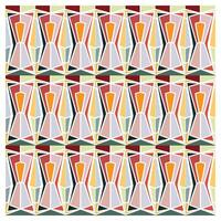 A colorful geometric pattern featuring repeated diamond and hourglass shapes in red, orange, pink, green, and cream tones. vector
