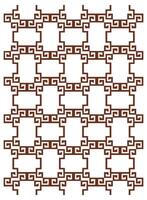 A repeating geometric pattern featuring brown interlocking squares with ornate, spiral-like corners on a white background. vector