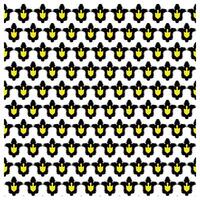A repetitive pattern of yellow hands on a black background, creating a striking, graphic design against a white backdrop. vector
