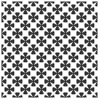 A repeating pattern of black flower shapes with dotted petals on a white background, creating a striking graphic design. vector