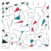 Abstract pattern of colorful geometric shapes including triangles and lines in various orientations on a white background. vector
