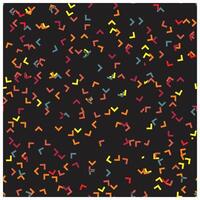 A vibrant pattern of colorful geometric shapes on a dark background, featuring various angles and orientations in red, blue, yellow, and orange. vector