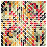 A colorful abstract pattern featuring varied shapes in red, orange, green, black, and pink against a white background. vector