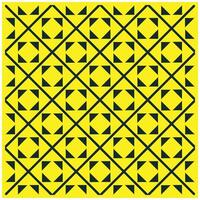 A vibrant yellow geometric pattern featuring black squares, triangles, and diagonal lines, creating an eye-catching mosaic effect. vector