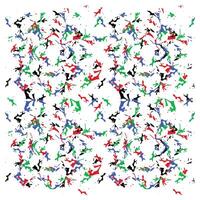 A vibrant abstract pattern featuring chaotic splashes of red, blue, green, and black on a white background, resembling dynamic movement. vector