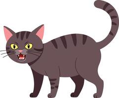 Playful gray cat with bright eyes in a minimal flat illustration vector