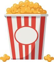 Popcorn in a classic red and white striped container, minimal style, cheerful mood, illustration vector
